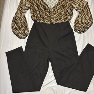 Stylish Black Jumpsuit with Patterned Top